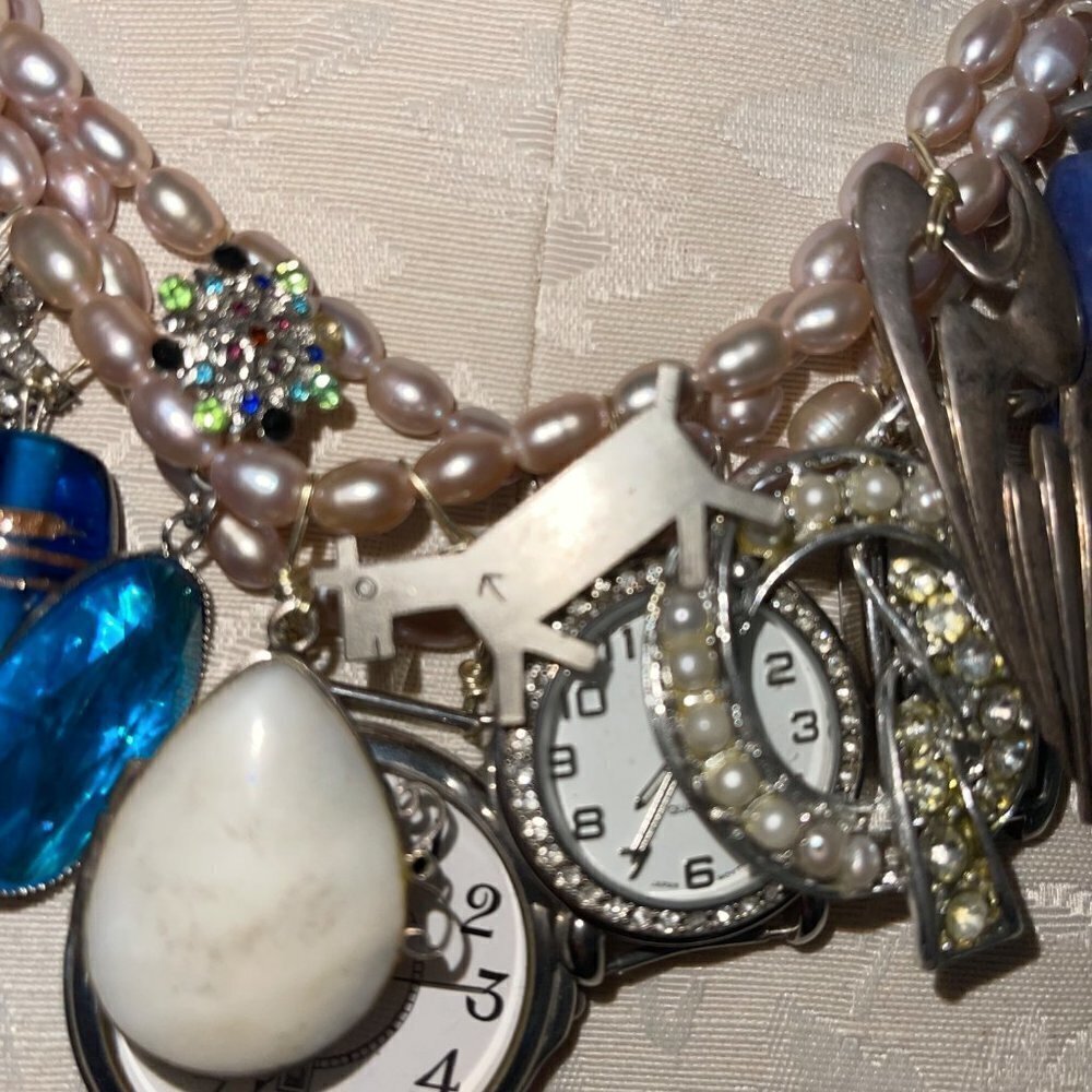 Handmade Vintage Statement Necklace One Of A Kind Freshwater Pearl Jewelry Parts - Picture 2 of 13
